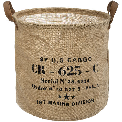 Atmosphera – Panier de rangement en jute 30x30cm – Pliable avec anses imitation cuir – Décoration rétro pour salon, chambre ou salle de bain