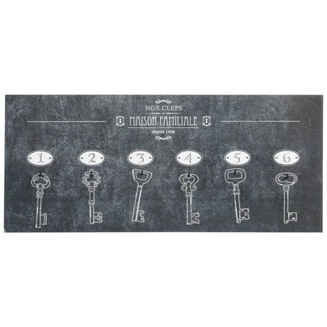 Atmosphera – Panneau porte-clés 6 crochets – MDF noir et blanc – Dimensions 44x19 cm – Design rétro pour maison familiale
