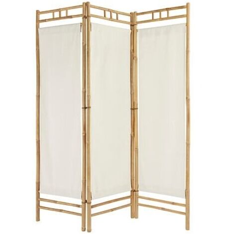 Atmosphera – Paravent en bambou blanc 170x135,5 cm – 3 panneaux en tissu opacifiant – Séparation d'espace pour chambre ou salon