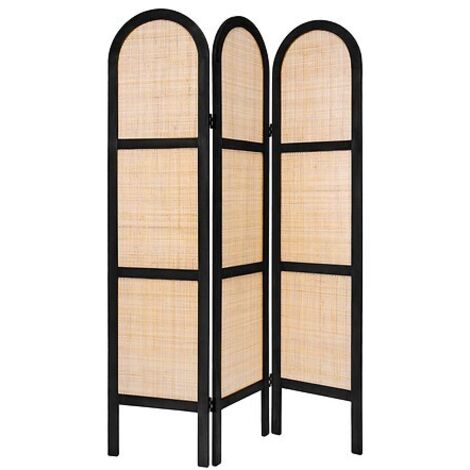 Atmosphera – Paravent pliable 3 panneaux en bois de paulownia et rattan – Cannage noir contemporain – Dimensions 120x170cm