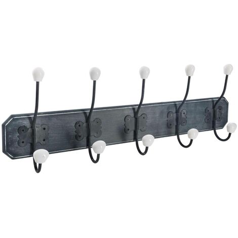 Atmosphera – Patère en bois 5 crochets en céramique L 60 cm – Planche MDF avec charnières en acier vieilli – Style rétro pour entrée conviviale