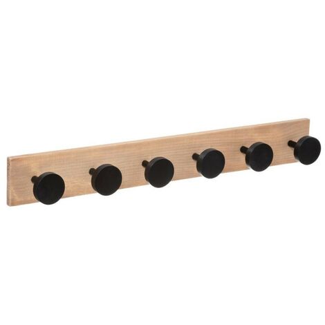 Atmosphera – Patère en bois 6 têtes noires – Composition MDF et pin – Dimensions L. 58 x P. 7 x H. 8 cm – Installation facile sur mur