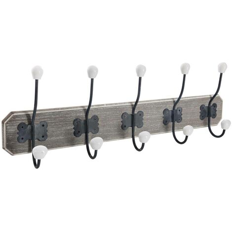 Atmosphera – Patère porte-manteau en bois MDF 5 crochets céramique L 60 cm – Charnières en acier vieilli – Style rétro pour entrée conviviale