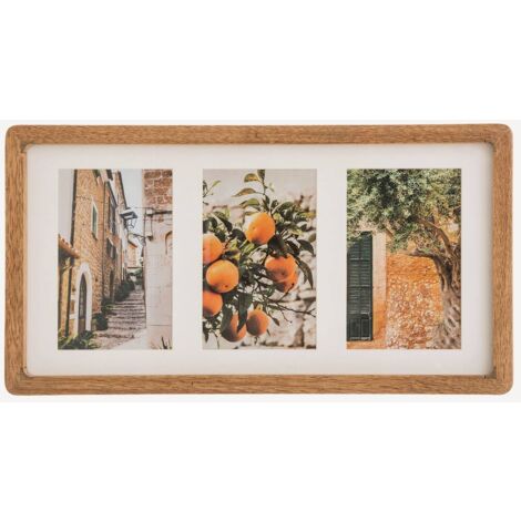 Atmosphera – Pêle-mêle 3 photos en bois de manguier 40 x 21 cm – Verre recyclé – Accroches en fer pour fixation facile – Design naturel