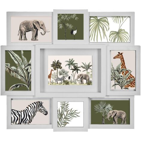 Atmosphera – Pêle-mêle 9 photos cadre blanc 48 x 42 cm – Matériau polypropylène – Verre anti-reflet – Design contemporain pour décoration murale
