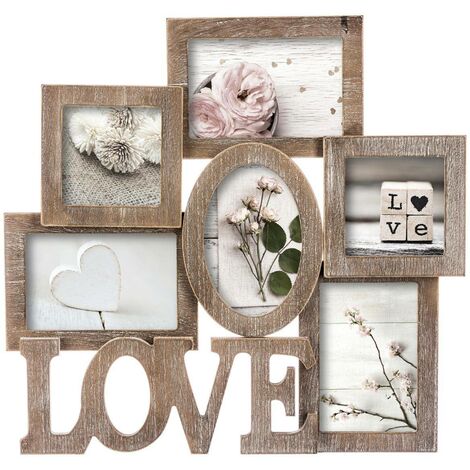 Atmosphera – Pêle-mêle en MDF bois naturel 6 photos – Finition élégante – Pour décoration intérieure chaleureuse – Dimensions 42,5 x 40,5 cm