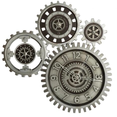 Atmosphera – Pendule mécanique en plastique 57,4x58,4cm – Rouages apparents – Silencieuse pour décoration industrielle – Épaisseur 5,7cm