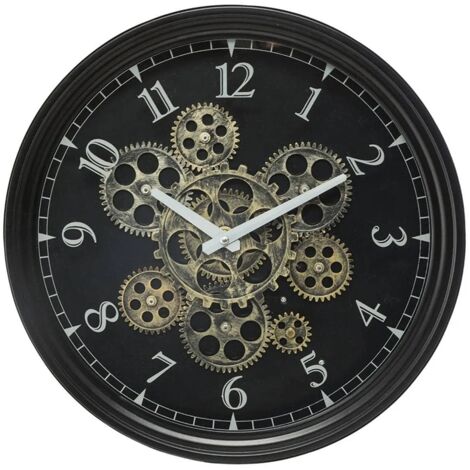 Atmosphera – Pendule murale en métal noir D 37 cm – Mécanisme visible – Design moderne pour salon et bureau – Installation facile