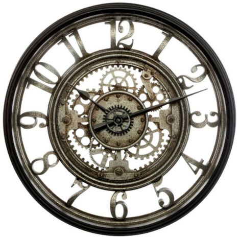 Atmosphera – Pendule murale mécanique vintage 50cm – Mécanisme silencieux – Polypropylène et verre – D. 50,8 x H. 7,5 cm – Couleur gris