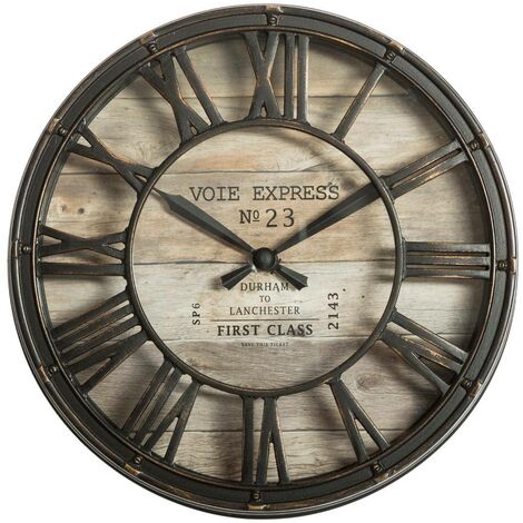 Atmosphera – Pendule murale vintage marron D 21 cm – Mécanisme silencieux – Grands chiffres romains – Polypropylène et verre