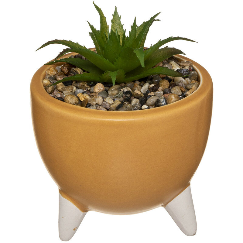 Atmosphera - Petite Plante artificielle Pot sur pied en céramique d 8 cm Jaune