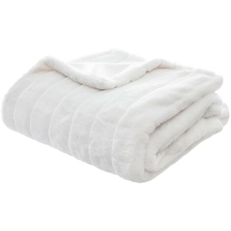 Atmosphera – Plaid en fausse fourrure blanc 120 x 160 cm – Polyester 100% – Doux et élégant pour canapé ou lit – Label OEKO-TEX