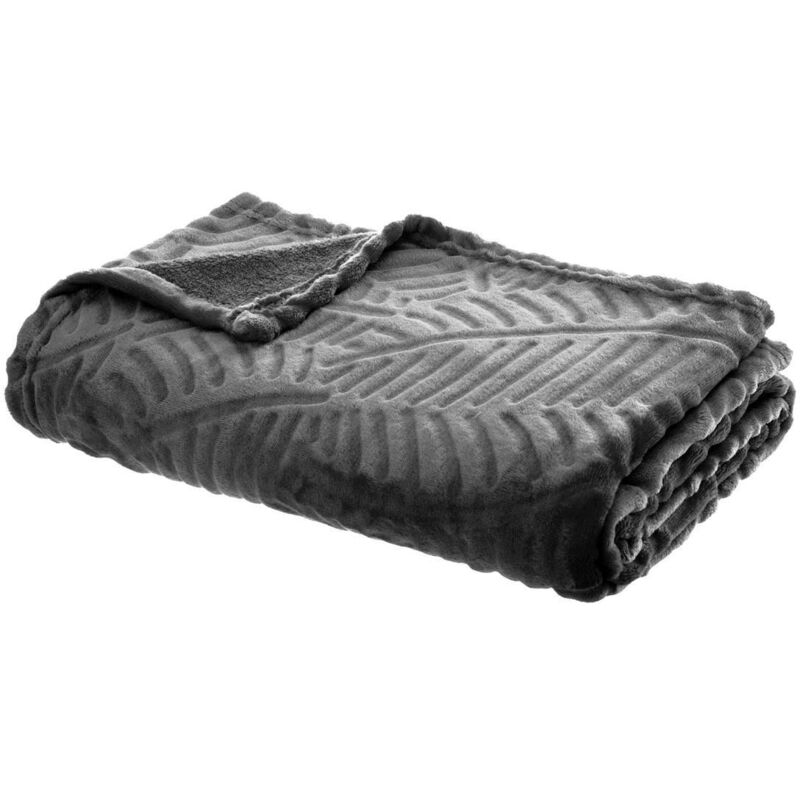 Atmosphera - Plaid en Flanelle Gris avec Motif Relief - 125 x 150 cm