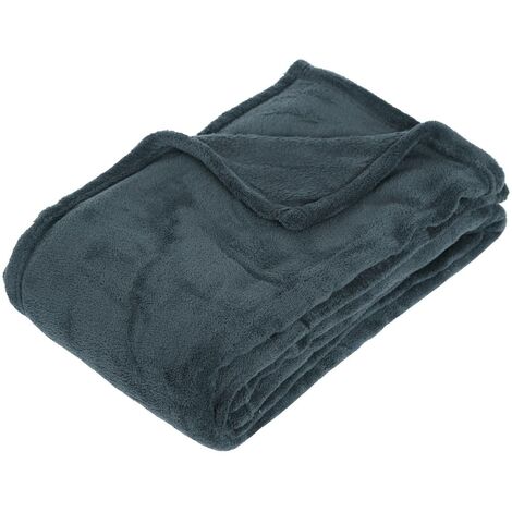 Atmosphera – Plaid microfibre 130 x 180 cm – Polyester 100% – Couleur bleu orage – Pour moments douillets à l'intérieur ou sur terrasse
