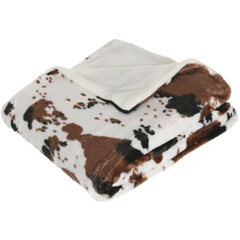 Atmosphera – Plaid microfibre imprimé peau de vache 130 x 160 cm – Doublé en polaire pour confort – Label OEKO-TEX sans substances nocives