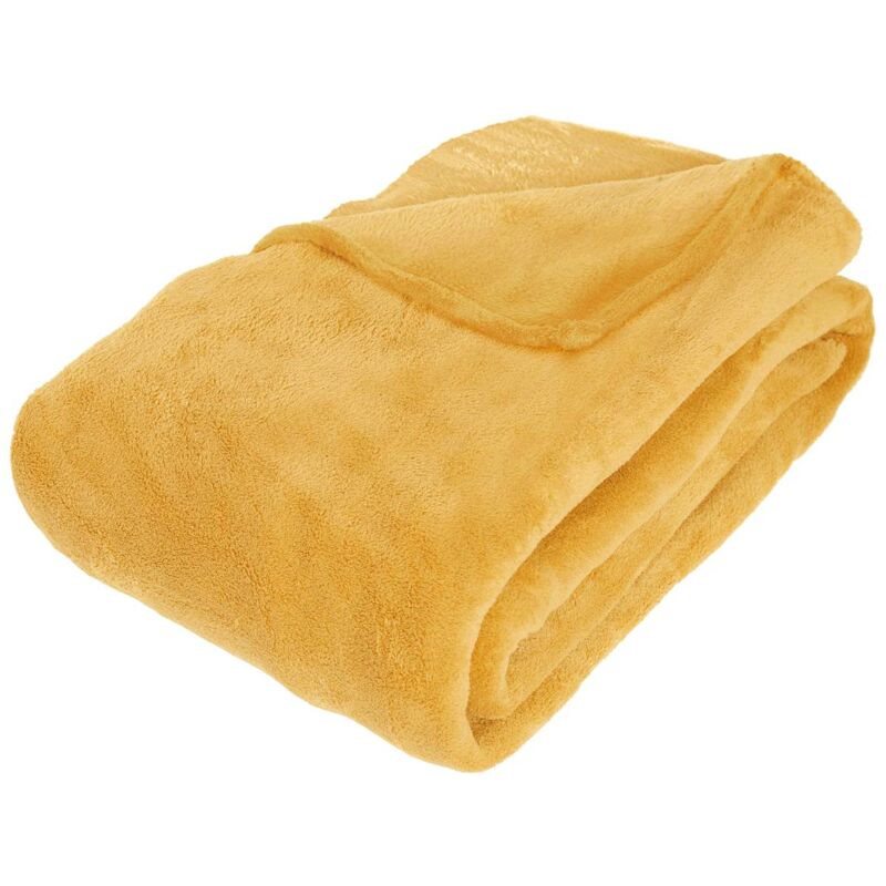 Plaid microfibre jaune moutarde 180x230cm Atmosphera créateur d'intérieur