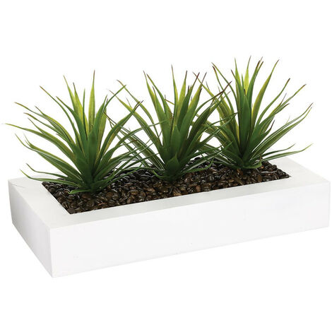 Atmosphera - Plante artificielle Centre de table 3 Aloe Vera H 17 cm - Blanc