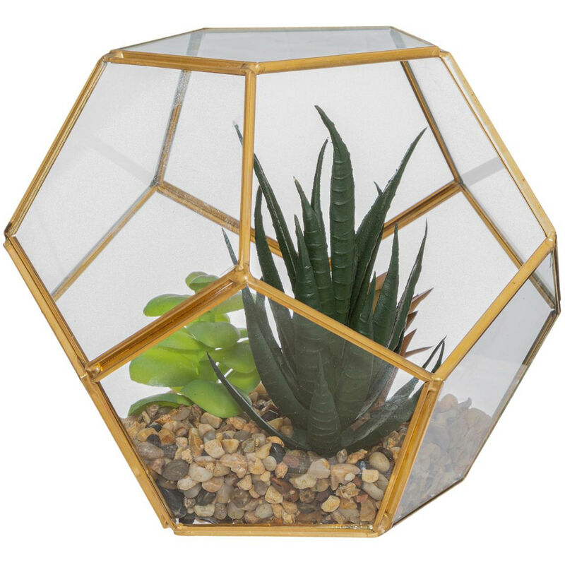 Atmosphera - Plante Artificielle dans un Terrarium en verre et métal d 17 cm Transparent
