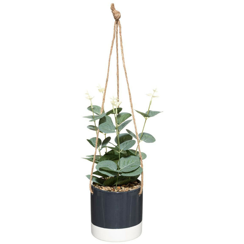 Atmosphera - Plante artificielle Eucalyptus à suspendre dans un pot en céramique bicolore - Marine