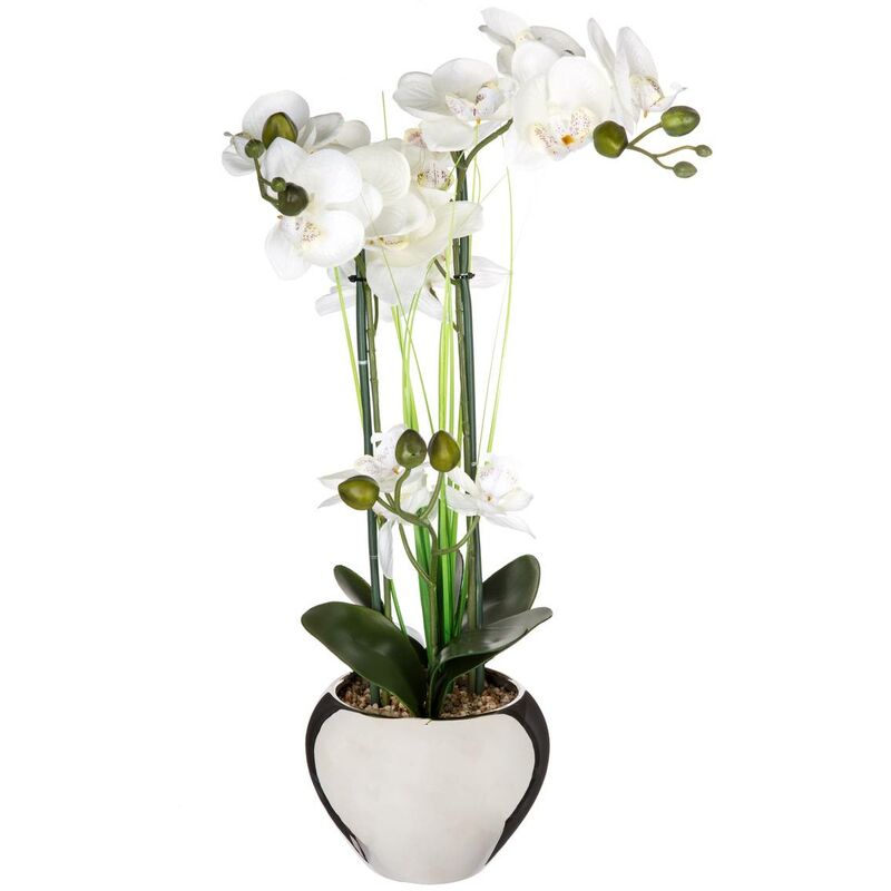 Atmosphera - Orchidée artificielle vase céramique argent H53cm créateur d'intérieur - Argent