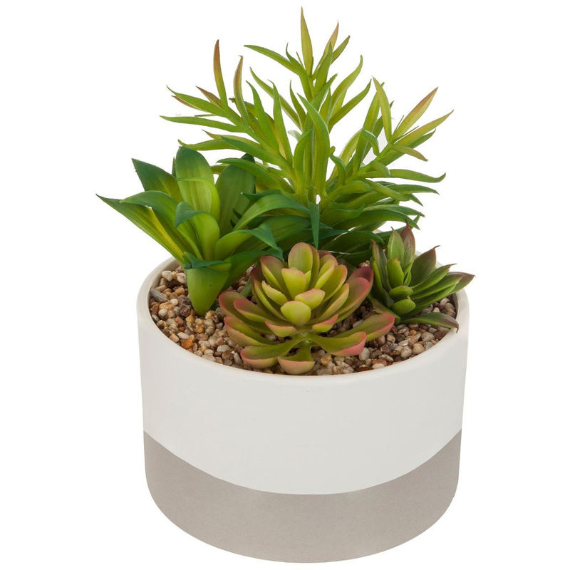 Atmosphera - Plante artificielle Pot céramique bicolore d 20 cm Gris