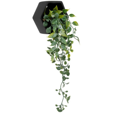 Atmosphera – Plante verte artificielle à suspendre 45cm – Ciment et polyéthylène – Pot noir moderne pour décoration intérieure – Design tombant