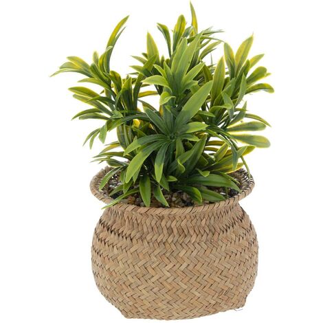 Atmosphera – Plante verte artificielle H 20 cm – Pot en roseau beige – Aspect réaliste sans entretien – Pour espaces intérieurs