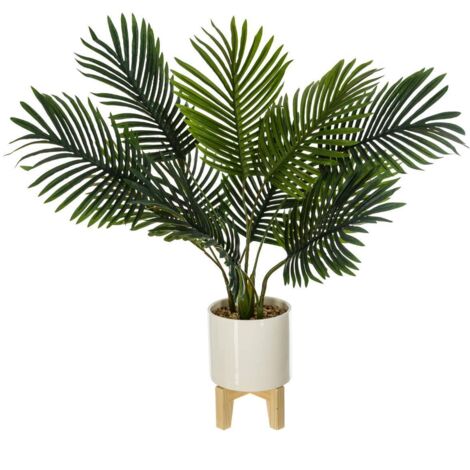 Atmosphera – Plante verte artificielle palmier 72 cm – Pot en céramique blanche avec support bois – Décoration intérieure et extérieure