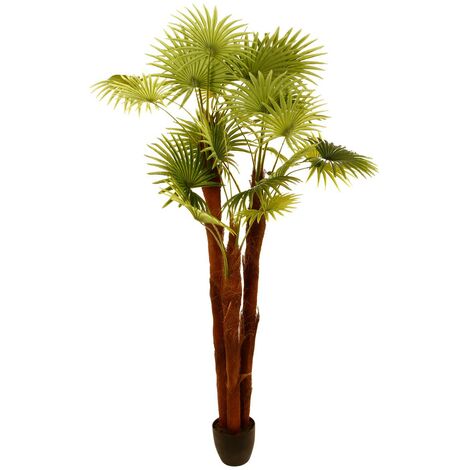 Atmosphera – Plante verte artificielle palmier en pot H 180 cm – Tronc en fibres de pin – Feuillage en polyester – Pot lesté en ciment