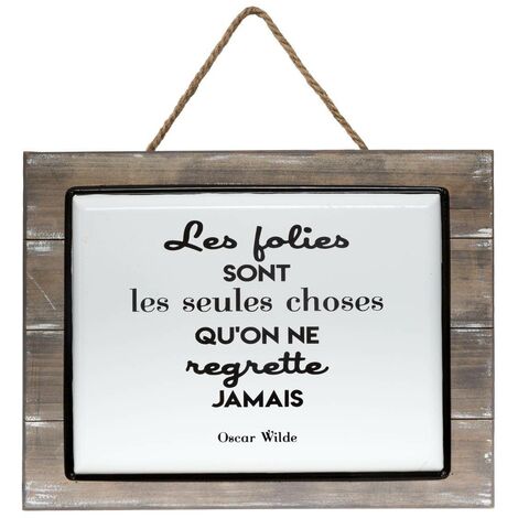 Atmosphera – Plaque décorative en métal et bois MDF avec citation – Dimensions 40 x 30 cm – Corde en chanvre pour suspension facile