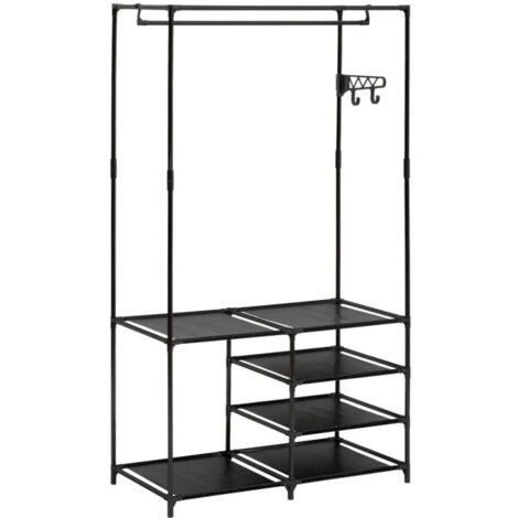 Atmosphera – Portant à vêtements 6 étagères 160cm – Acier et polypropylène – Couleur noir – Solution de rangement moderne