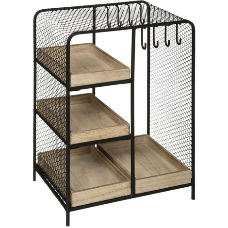 Atmosphera – Porte-bijoux armoire en bois MDF et métal noir H 28 cm – 4 étagères et 8 crochets pour rangement organisé – Design industriel
