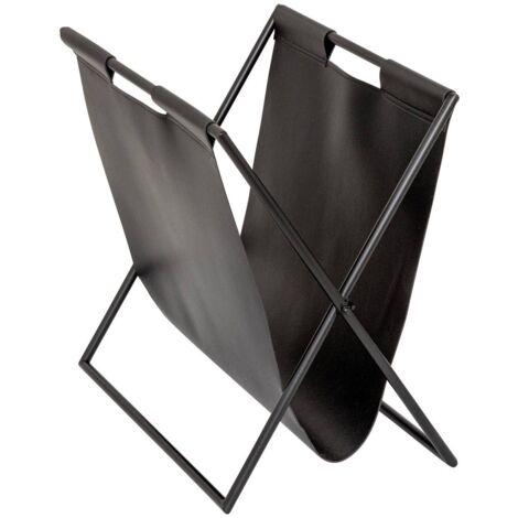 Atmosphera – Porte-revue pliant en acier teinté et simili cuir noir 37x35x22cm – Design vintage avec poignées – Rangement moderne pour magazines