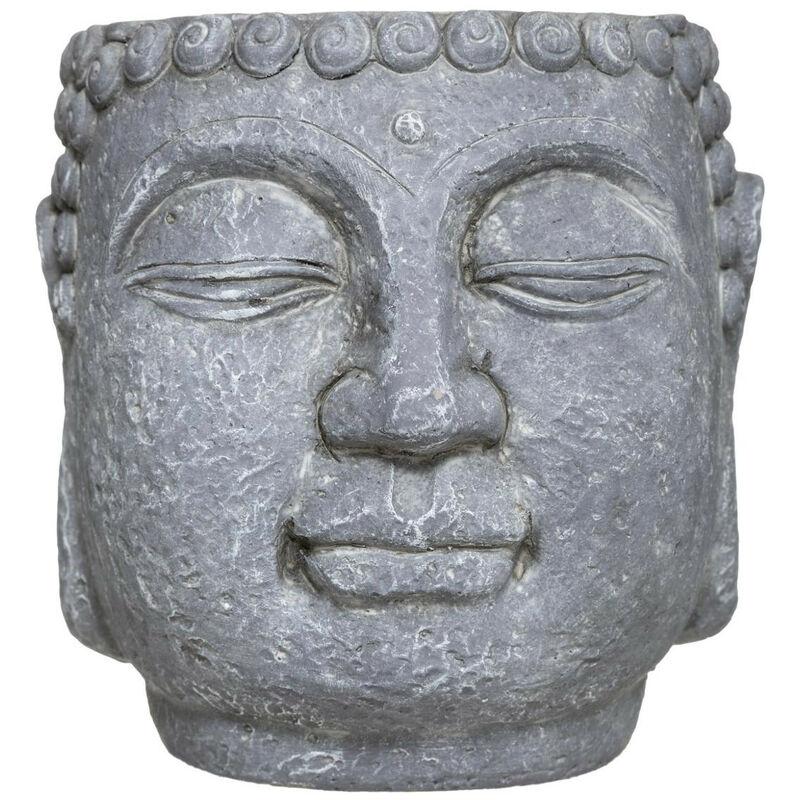 Atmosphera - Pot de fleurs Bouddha en ciment d 17.5 cm Gris