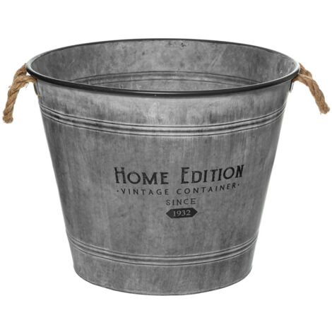 Atmosphera – Pot de fleurs en zinc vintage D 49,5 cm – Hauteur 41 cm – Poignées en jute – Pour intérieur et extérieur