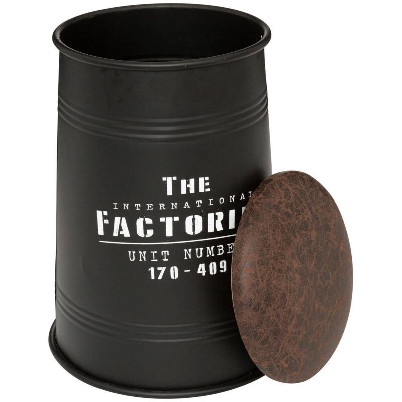 Pouf coffre en forme de bidon en métal et bois - Noir - h 47 x d 33,5 cm - Livraison gratuite