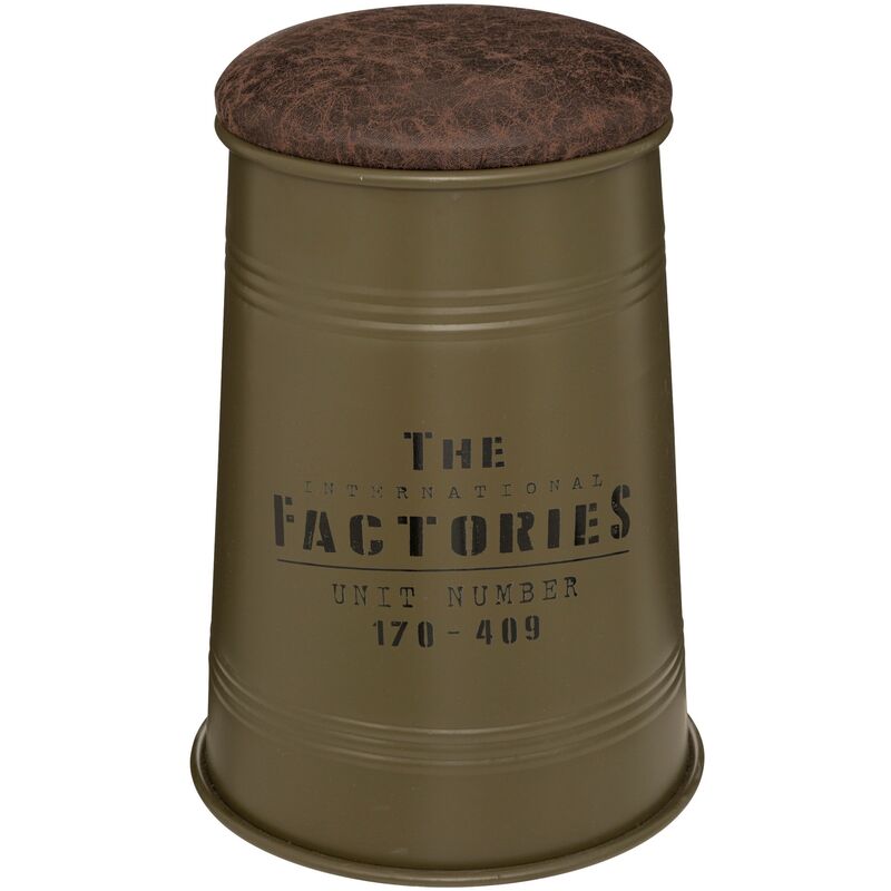 Atmosphera - Pouf Bidon avec Coffre de rangement en Métal Vert kaki style industriel