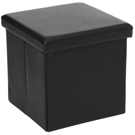 Atmosphera – Pouf coffre de rangement Lounge 38cm noir – Bois et PVC – Dimensions L. 38 x l. 38 x H. 37,5 cm – Design élégant pour intérieur moderne