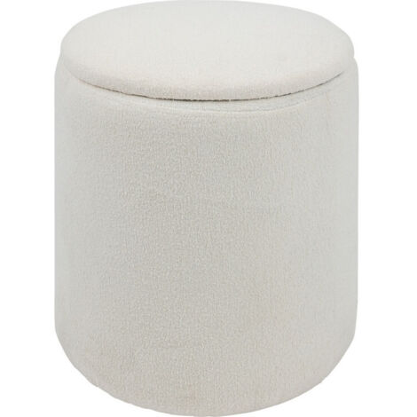 Atmosphera – Pouf coffre rond en bouclette blanche 35 cm diamètre – Rangement intégré 26x26x32 cm – Confort jusqu'à 110 kg – Aucun montage requis