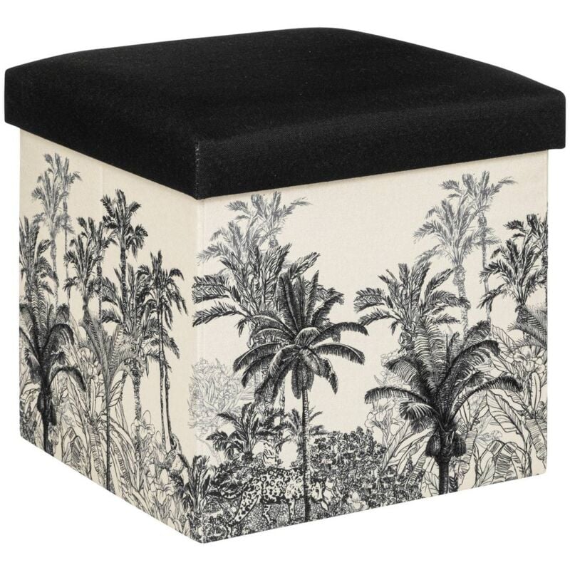 Pouf pliant Benicio noir et blanc motifs Atmosphera créateur d'intérieur