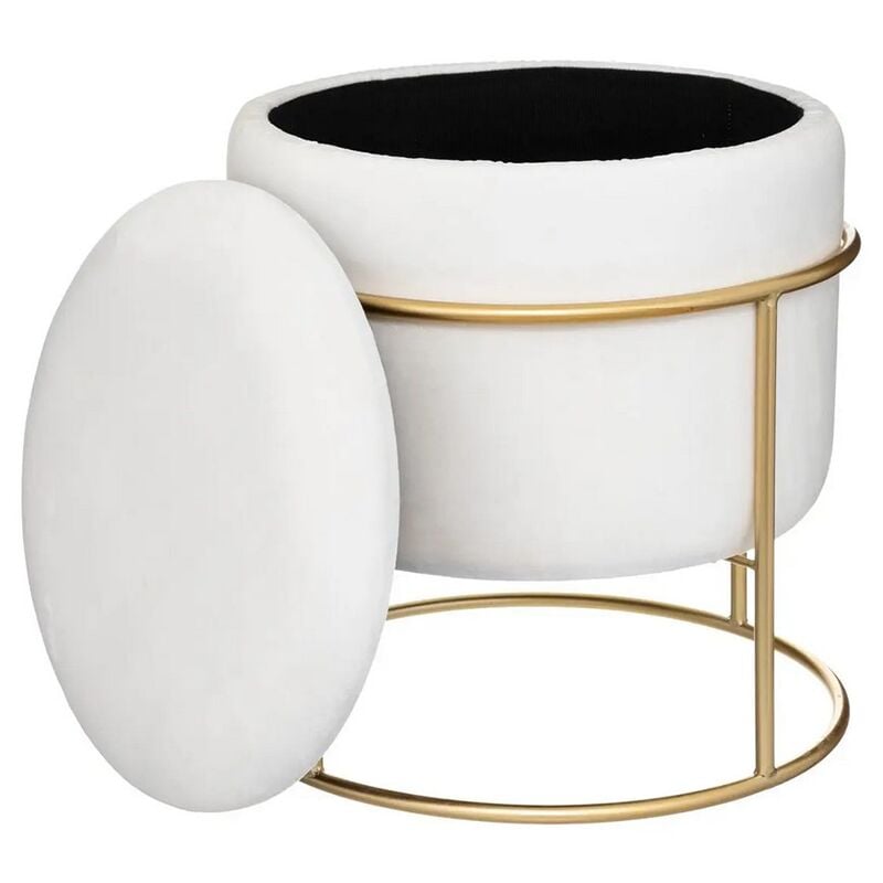 Pouf Coffre Velours Eliane Ivoire Atmosphera