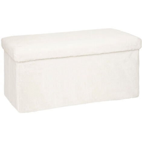 Atmosphera – Pouf pliable imitation fourrure 76cm blanc – Coffre de rangement – MDF, polyester, mousse polyuréthane – Design rectangulaire