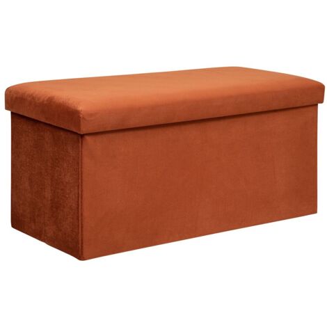 Atmosphera – Pouf pliant double en velours ambré 76 x 38 cm – Coffre de rangement pratique – Structure en bois MDF et polypropylène – Montage facile
