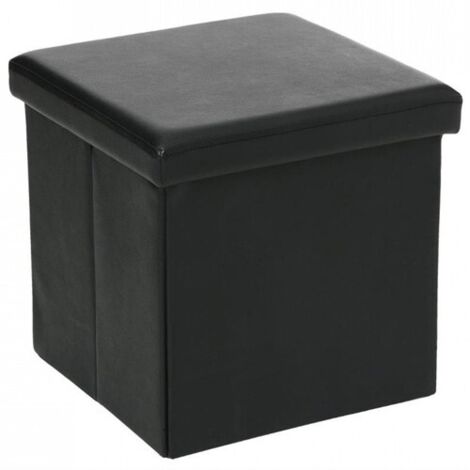 Atmosphera – Pouf pliant noir avec coffre de rangement – Dimensions 38x37,5x38 cm – Matériau MDF avec revêtement PVC – Design moderne pour salon et chambre