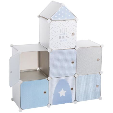 Atmosphera – Rangement château gris/bleu 7 tiroirs – Dimensions 94,5 x 32 x 109 cm – Polypropylène robuste pour chambre d'enfant
