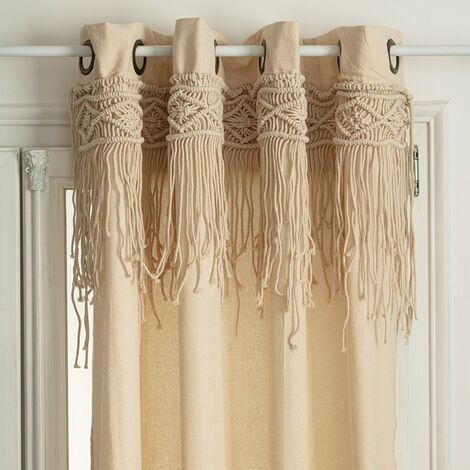 Atmosphera – Rideau à œillets 140x260 cm en macramé beige – 8 œillets métalliques – Style bohème pour décoration intérieure