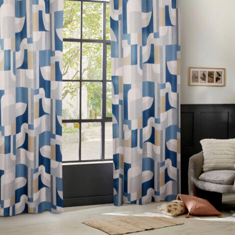 Atmosphera – Rideau occultant 135x260cm bleu – 100% polyester – 8 œillets pour installation facile – Ourlet supérieur renforcé