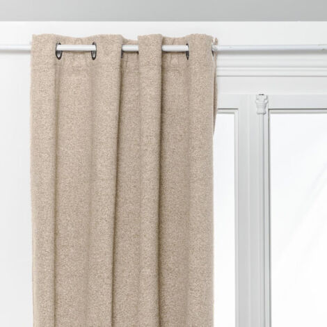 Atmosphera – Rideau occultant isolant 140x260cm – Polyester – 8 œillets – Tissage effet bouclette – Dos en polaire – Couleur ivoire