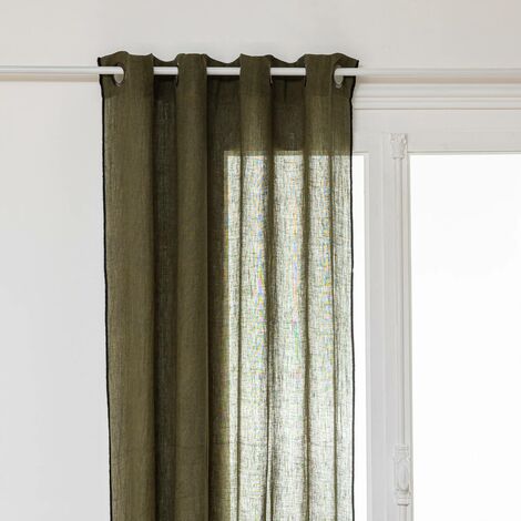 Atmosphera – Rideau voilage lin 130x260cm vert kaki – 100% lin durable – 8 œillets en métal pour installation rapide