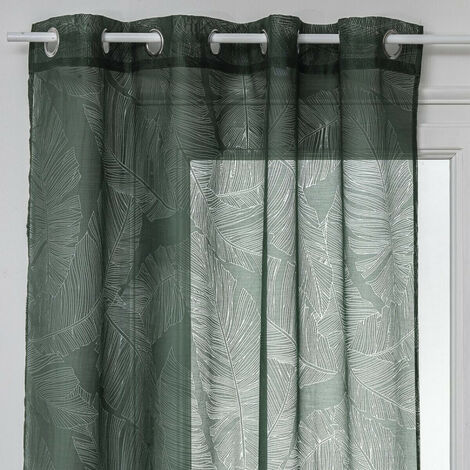 Atmosphera – Rideaux à œillets feuilles 140 x 240 cm – 62% viscose – Lavable en machine – Motifs végétaux pour ambiance chaleureuse